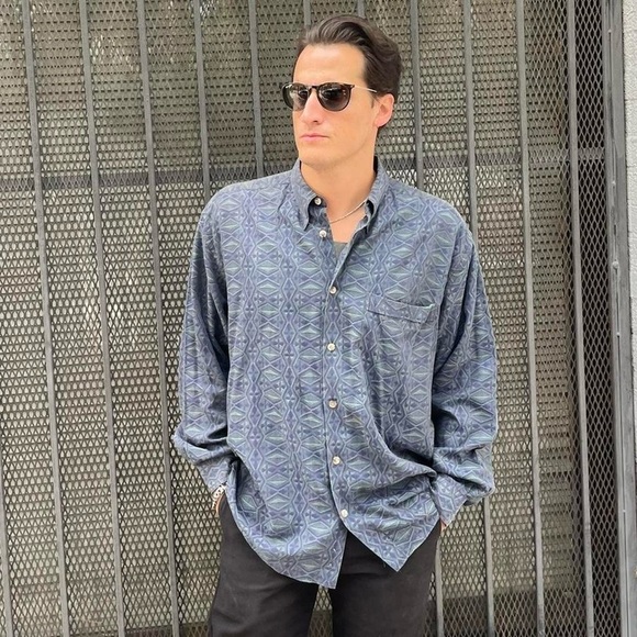 Vintage Jhane Barnes Shirt blue Pattern Button Down 90's Men's - Picture 1 of 7